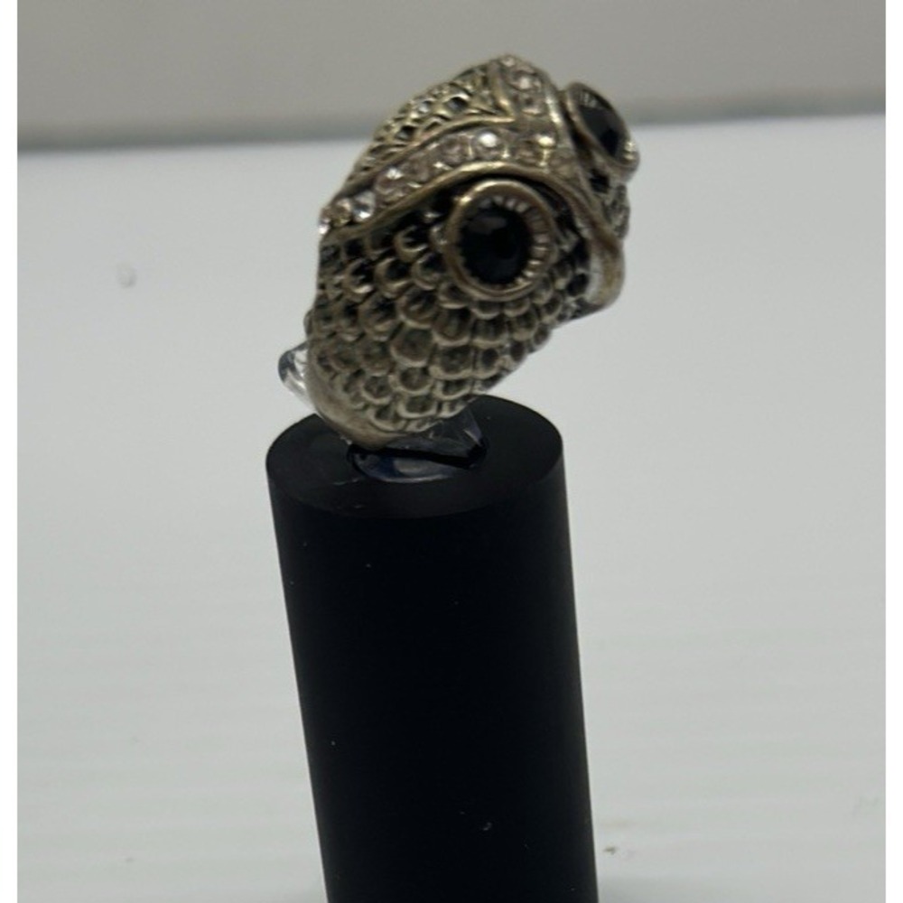 Owl Ring detailed Silver Tone Rhinestone Eyes Statement Ring Size ~5.5 - Picture 5 of 12